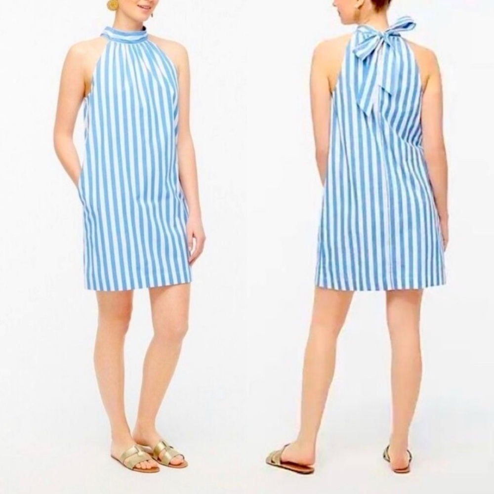 J.Crew Tie-Neck Stripe Cotton Shift Dress | Size 6 | Coastal Chic Resortwear